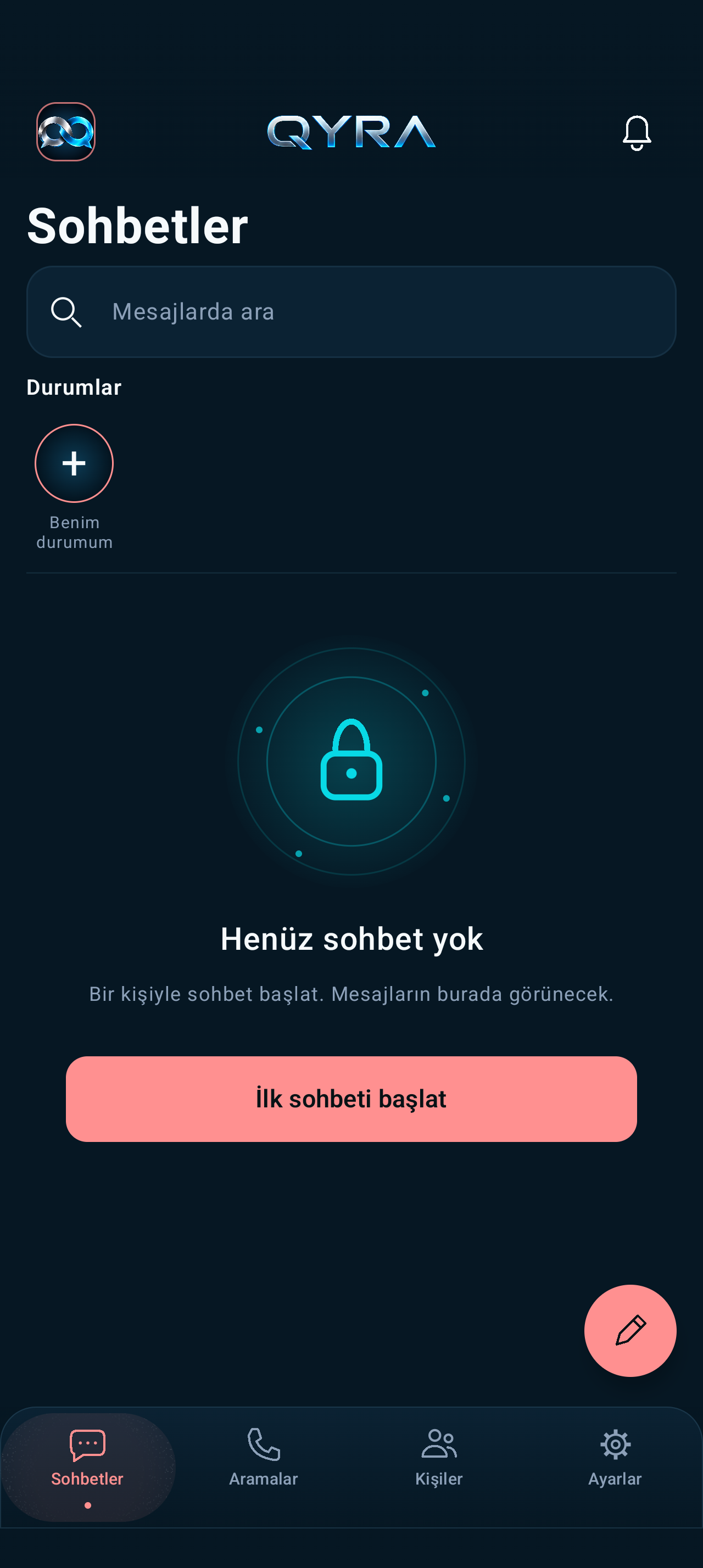 QYRA geliştirme sürümü ana sayfa ekranı