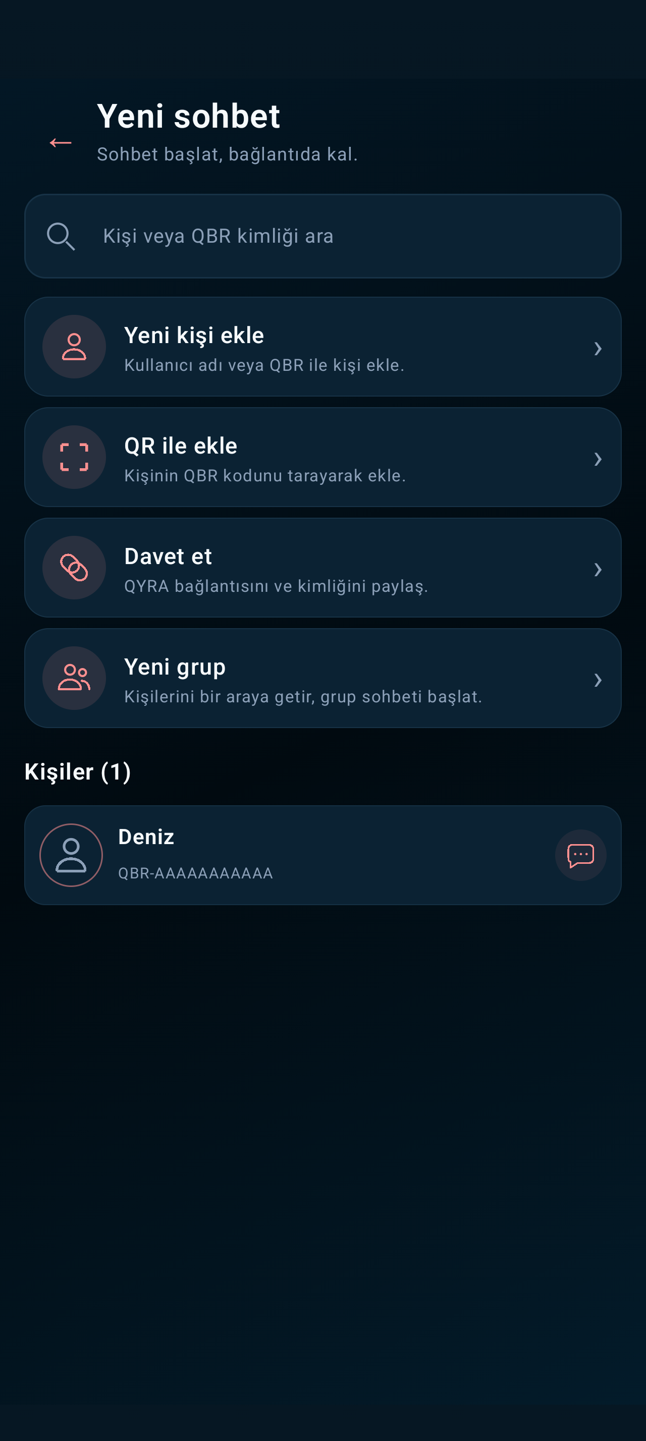 QYRA Yeni sohbet: örnek verilerle arayüz testi